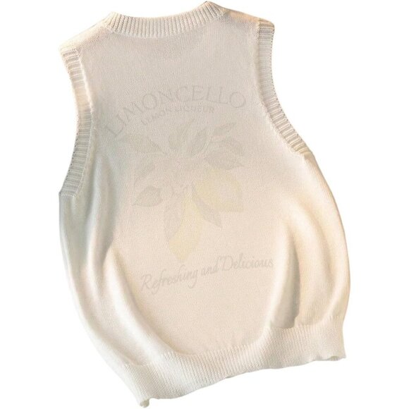 Women's Lemon Graphic Sweater Vest Sleeveless Knitted Tank Top Casual - Picture 3 of 4